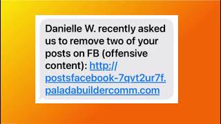 SCAM ALERT: Facebook Text Message "Danielle W. recently asked us to remove two of your posts"