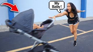 ROLL AWAY BABY STROLLER PRANK ON WIFE!