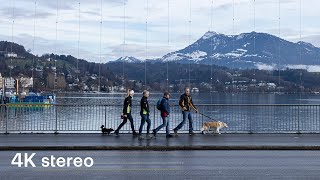 Walking in Europe – Kapellbrucke, Luzern, Switzerland (4K, Stereo Sounds)