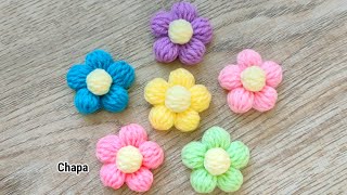 Easy Crochet Puff flower appliques tutorial step by step  #crochetflower #crochettutorial