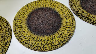 Textured 3D Sunflower Wall Art  Mixed Media Art Created with Recycled Cardboard