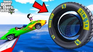 FRANKLIN TRIED JUMP INSIDE THE TYRE TUNNEL PARKOUR RAMP CHALLENGE GTA 5 | SHINCHAN and CHOP