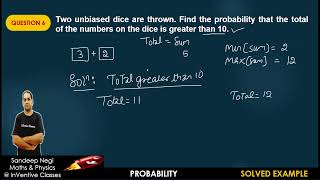 6. Find the probability that the total of the numbers on the dice is greater than 10.