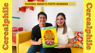 #Cerealphile tasting Reese's Puffs Bunnies Easter Edition with Chozo our PB expert #keepitcrunchy