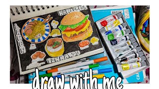 draw with me: pintando comidinhas com aquarela no meu sketchbook ✨️🍔🍜🥩(watercolor food art) +lofi