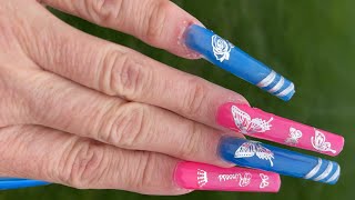 Beautiful butterfly Extra extra extra long nails with jelly gel polish￼￼