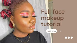 FULL FACE MAKEUP TUTORIAL ON DARK SKIN |CUT CREASE #beginners #cutcrease #viral  #darkskinmakeup