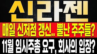 [신라젠 주가전망] 결국 참다참다 화난 소액주주연대, 회사 상대 임시주총 요구한 이유? 매일 저점 갱신하는 주가, 그럼에도 불구하고 가져가야 하는 희망적인 부분은?