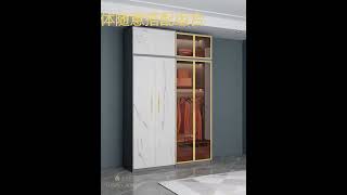 Light Luxury Wardrobe Cabinet Closet Modern Design Aluminum Glass Door Black Glass Door Bedroom Ward