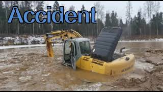 Accident, fail, экскаватор в воде