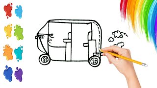 how to draw auto rickshaw 🛺 | very easy from nmber 4 15 0😱😍 | step by step | sketching with fun 😊