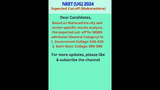 Maharashtra State Expected Cut off for MBBS admission (GEN Category)#NEET UG 2024 update