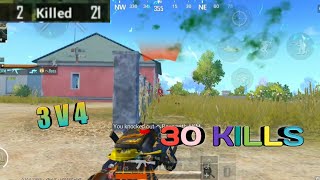 PUBG MOBILE 3 V 4 GAMEPLAY / 30 KILLS / PRONE N SHOOT IS OP...