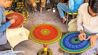 Artist Makes an Outstanding Hand-crafted Lacqure Art Round Wooden Coffee Table #madeinpk