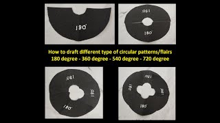 Concept of circular pattern / flair making (How to fold, draft, cut) - 180 / 360 / 540 / 720 degree