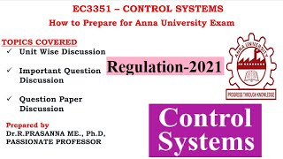 Anna University Exam Preparations - EC3351 Control Systems Important Questions