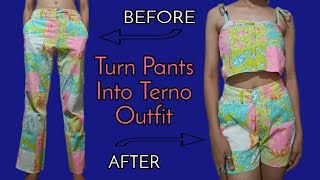 DIY || EASY WAY TO TURN PANTS INTO TERNO OUTFIT || AngelSew