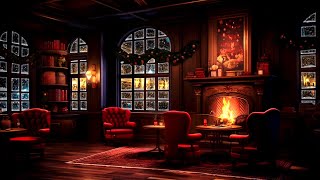 4K Snow Night at Coffee Shop - Smooth Piano Jazz Music for Relaxing, Studying, Sleeping