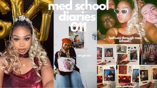 med school diaries | halfway med ball 🪩| my FIRST exhibition 👩🏾‍🎨 etc