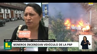 Trujillo: mineros incendian vehículo de la PNP