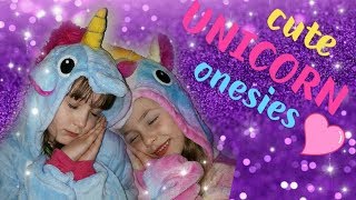 Cute UNICORN ONESIES 🦄 /Amelie and Aukse unboxing UNICORN ONESIES!!! 💛💜💙UNICORN Family 💙💜💛...