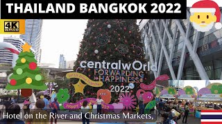 【🇹🇭 4K】Thailand Bangkok 2022 Christmas in Bangkok and Markets/Excellent Budget Hotel by the River