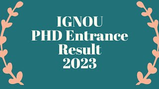 IGNOU PHD Entrance Result 2023