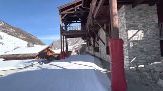 Skiing through Val d'Isère after Santons slope