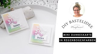 Mini Dankeskarte in Regenbogenfarben | Blending Pinsel Technik | Restepapier Verwertung