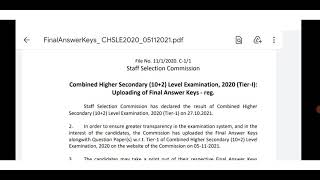 SSC CHSL 2021 FINAL ANSWER KEY| SSC CHSL 2021 TIER 1 QUESTION PAPER| SSC CHSL 2021 TIER 1 FINAL KEY