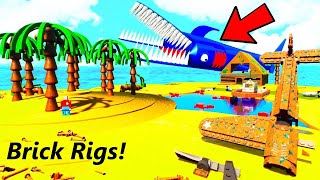 SURVIVAL ON A DESERT ISLAND IN BRICK RIGS! THE MEGALODON SHARK ATTACKED OUR SHIP IN BRICK RIGS!