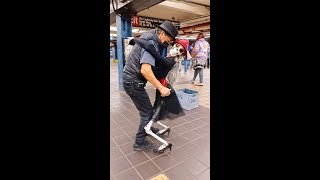 Man dancing with skeleton in New York subway station #Shorts