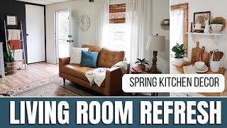 Living Room Refresh | Chicology Bamboo Shades | Mobile Home Living | Spring Kitchen Decor