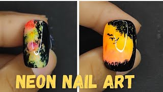 Easy design with neon pigment nail art. #nailart #anshikamaurya