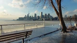 Frozen Lake in Mid January 2024 at Toronto Waterfront on a Beautiful Day