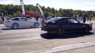 500+hp Mitsubishi Eclipse 4G63 AWD vs BMW E36 3.0T M54 HX40s 1/4 mile drag race