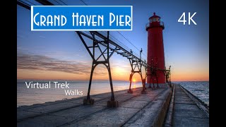 Grand Haven Pier Walk at Sunset with Music (4K)