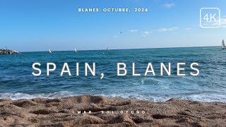 España, Blanes, Costa Brava.Playa de Blanes: olas, paz y sol en perfecta armonía, octubre 2024.