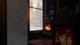 Cozy Cabin Ambiance  Fireplace and Snowstorm #relax #snowfall #peace #naturesounds #snowstorm #cozy