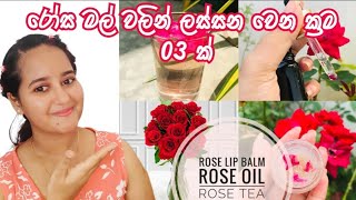 රෝස මල් වලින් ලස්සන වෙන ක්‍රම 03 ක් | ලිප් බාම් | රෝස තෙල් | රෝස තේ | #skincare #sinhala #diy #rose