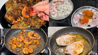 Frying Fish and Gravy | Prawns Masala fry | Pomfret fry | King Fish Fry | full cooking fish recipe