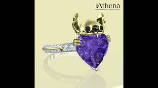 iiAthena Heart Shaped February Birthstone Amethyst Koala Sterling Silver Ring