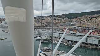 Genoa, Italy, sea port and old town,  view from the top .