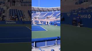 Stefanos Tsitsipas practice round with Feliz Auger on Grandstand court • Day 2 US Open 2024 New York