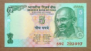 5 Indian Rupees Banknote (Five Rupees India: 2002) Obverse & Reverse