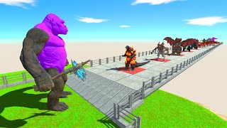 King Kong Purple VS Team Godzilla Kiryu; Rodan; Godzilla 2014 - Animal Revolt Battle Simulator