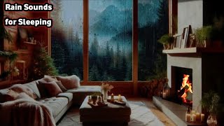 Relaxing Rain Sounds with Fireplace and Thunder | Cozy Night in a Pine Forest