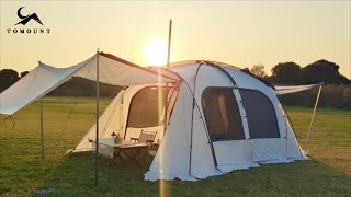 TOMOUNT Weißes Tunnelzelt mit Vordach und Innenzelt 6 Personen wasserdicht Familienzelt für Glamping