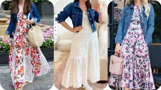 Maxi with Denim jacket | Jacket style dresses #jacketstyle #saleeqafashiondesigner