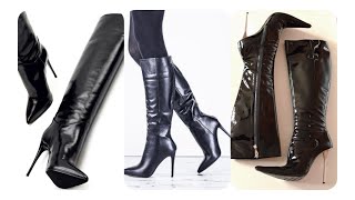 Most Beautiful Collection of black Leather Thigh /High Boots /Black High Heels Boots #fashiontrends